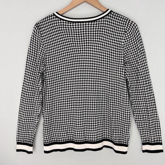 Talbots Size XP Button Up Cardigan Sweater Black White Houndstooth Stretch - Picture 2 of 5